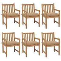 Tuinstoelen 6 st met beige kussens massief teakhout - thumbnail
