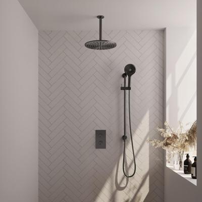 Brauer Gunmetal Carving Thermostatische Regendoucheset Inbouw - Hoofddouche 30 cm - 3 Weg - Handdouche 3 Standen - Doucheslang - Geintegreerde Glijstang - Gunmetal