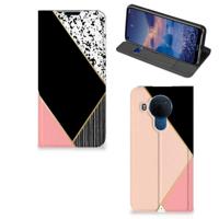 Nokia 5.4 Stand Case Zwart Roze Vormen - thumbnail