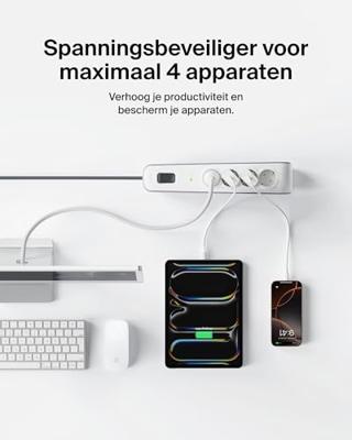 Belkin Spanningsbeveiliger met 4 stopcontacten en een voedingskabel van 2 m stekkerdoos Belkin Spanningsbeveiliger met 4 stopcontacten en een voedingskabel van 2 m stekkerdoos