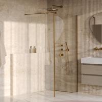 Brauer Oblivion - Inloopdouche - Helder Glas - 90 x 200 cm - met Zijwand 30 cm - incl. Glascoating - PVD Goud Geborsteld - thumbnail