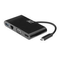 ACT USB-C naar HDMI of VGA female multiport adapter, ethernet en 1x USB-A - thumbnail