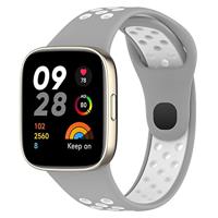 By Qubix - Siliconen sportband - Grijs met wit - Compatible met Xiaomi Redmi Watch 3 - Compatible Xiaomi bandje - thumbnail