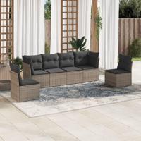 6-delige Loungeset met kussens poly rattan grijs - thumbnail