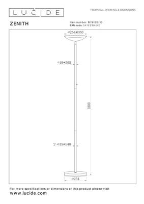 Lucide ZENITH - Vloerlamp - LED Dimb. - 1x20W 3000K - Zwart Lucide ZENITH - Vloerlamp - LED Dimb. - 1x20W 3000K - Zwart