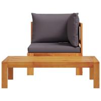 2-delige Loungeset met kussens massief acaciahout - thumbnail