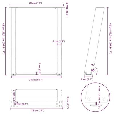 Salontafelpoten 2 st U-vormig 28x(42-43) cm staal zwart