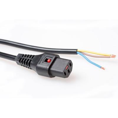 ACT AK5082 Netsnoer C13 IEC Lock | Open Einde | Zwart | 3 meter