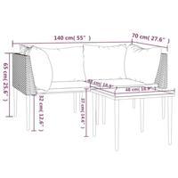 3-delige Loungeset met kussens poly rattan grijs - thumbnail