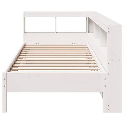 Bed met boekenkast zonder matras grenenhout wit 200x200 cm - thumbnail