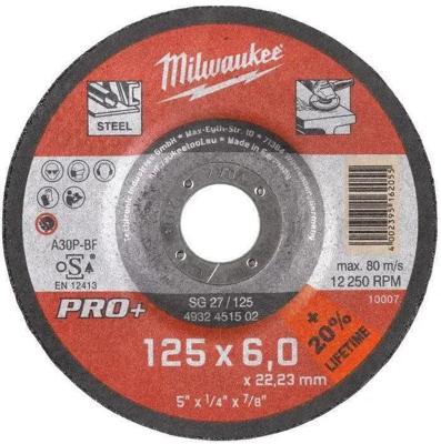 Milwaukee PRO+ Metaalafbraamschijf SG 27 / 125x6x22mm - 4932451502 Milwaukee PRO+ Metaalafbraamschijf SG 27 / 125x6x22mm - 4932451502