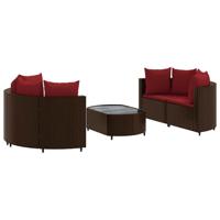 5-delige Loungeset met kussens poly rattan bruin - thumbnail