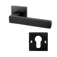 Mooi Deurbeslag Deurklink Nova mat zwart met vierkante cilinderrozetten - thumbnail