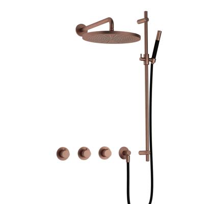 Hotbath Cobber - CB7067 - Inbouw Regendoucheset - Geborsteld Koper PVD - 2 Stopkranen - Thermostatisch - Wandarm 40 cm - Hoofddouche 300 mm - Staafhanddouche - Glijstang 900 mm - met M106 - Waterbesparend