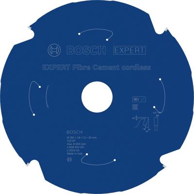 Bosch Accessoires EXPERT Fibre Cement cordless-Cirkelzaagblad | 190 x 1,8/1,2 x 30 mm | T4 - 2608902201