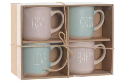 Set van 4 mokken Home ESPRIT Blauw Roze Keramiek 355 ml 9,7 x 7 x 9,2 cm