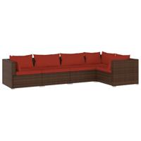 5-delige Loungeset met kussens poly rattan bruin - thumbnail