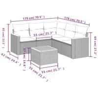 6-delige Loungeset met kussens poly rattan zwart - thumbnail