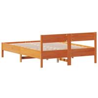Bedframe met hoofdbord massief grenenhout wasbruin 120x190 cm - thumbnail