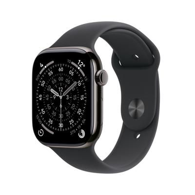 Apple Watch Series 11 GPS + Cellular - 46 mm - Slate Titanium kast - Zwarte sportband - M/L