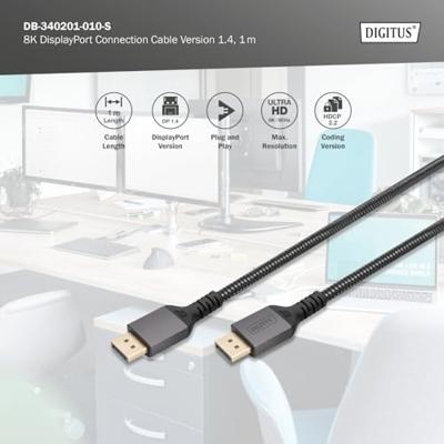 Digitus DB-340201-010-S DisplayPort-kabel DisplayPort Aansluitkabel DisplayPort-stekker 1 m Zwart Afgeschermd (drievoudig), Flexibel, Halogeenvrij, Rond