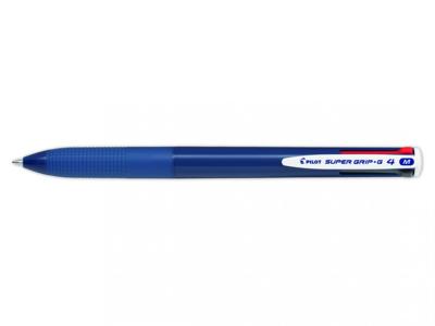 Pilot Super Grip G-4 4-kleurenbalpen, medium, klassieke inktkleuren, blauw lichaam