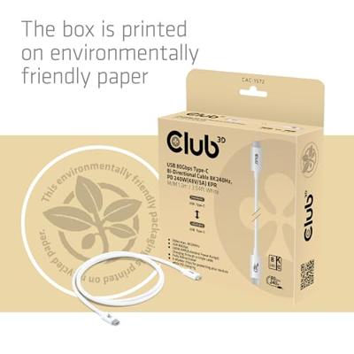 club3D CAC-1572 USB-C-kabel USB 4.0 USB-C stekker 1.20 m Wit club3D CAC-1572 USB-C-kabel USB 4.0 USB-C stekker 1.20 m Wit