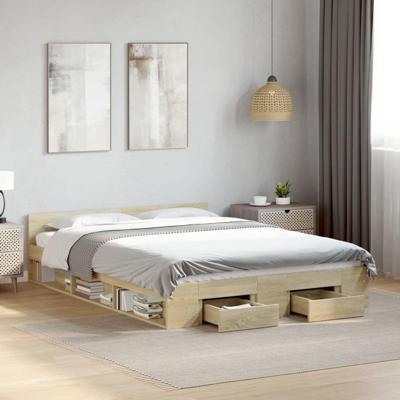Bedframe met lades bewerkt hout sonoma eikenkleurig 135x190 cm