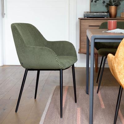 Kave Home Konna eetkamerstoel dik rib Donkergroen poot zwart