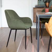 Kave Home Konna eetkamerstoel dik rib Donkergroen poot zwart - thumbnail