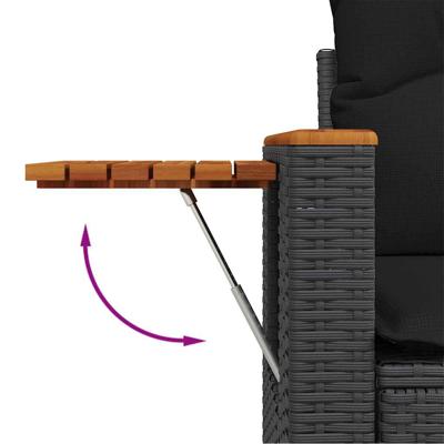 6-delige Loungeset met kussens poly rattan acacia zwart