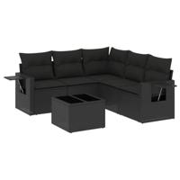 6-delige Loungeset met kussens poly rattan zwart - thumbnail