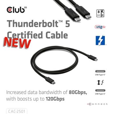 club3D Thunderbolt-kabel Thunderbolt (USB-C) stekker 1.00 m Zwart CAC-2501 - thumbnail