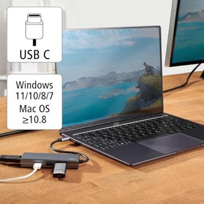 Hama USB-C-multiport-adapter, 4-poorts, 2x USB-A, USB-C, HDMI USB Hub Grijs