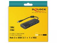 DeLOCK USB-C 3.1 > 3x USB-A 3.0 + 1x VGA usb-hub - thumbnail