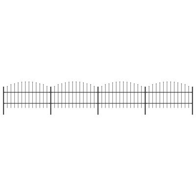 Tuinhek met speren bovenkant (0,75-1)x6,8 m staal zwart