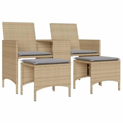 Tuinbank 2-zits met tafel en voetenbanken poly rattan beige Tuinbank 2-zits met tafel en voetenbanken poly rattan beige