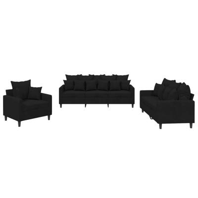 3-delige Loungeset met kussens fluweel zwart - thumbnail