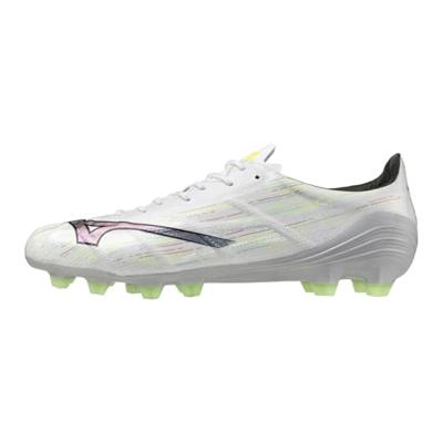 Mizuno Alpha II Pro Gras Voetbalschoenen (FG) Zilver Neongeel Zwart