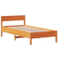 Bedframe met hoofdbord massief grenenhout wasbruin 90x200 cm - thumbnail