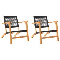 Tuinnstoelen 2 st poly rattan en acaciahout zwart - thumbnail