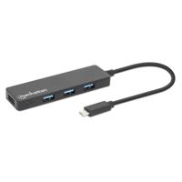 Manhattan 164924 USB-C (USB 3.2 Gen 2) multiport hub 4 poorten Zwart - thumbnail