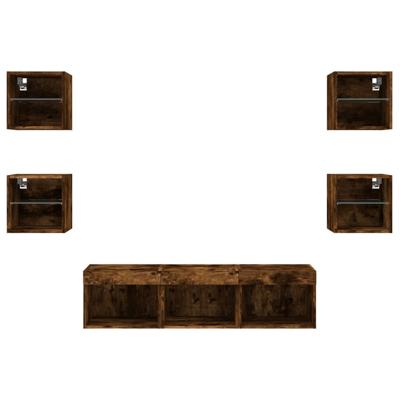 7-delige tv-wandmeubelset met LED bewerkt hout gerookt eiken