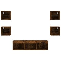 7-delige tv-wandmeubelset met LED bewerkt hout gerookt eiken - thumbnail