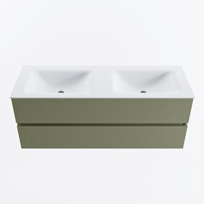 MONDIAZ VICA 130cm badmeubel onderkast Army 2 lades. Wastafel CLOUD dubbel zonder kraangat, kleur Talc.