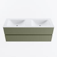 MONDIAZ VICA 130cm badmeubel onderkast Army 2 lades. Wastafel CLOUD dubbel zonder kraangat, kleur Talc. - thumbnail