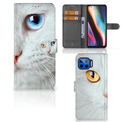 Motorola Moto G 5G Plus | Telefoonhoesje | Met pasjeshouder | Witte Kat Motorola Moto G 5G Plus | Telefoonhoesje | Met pasjeshouder | Witte Kat