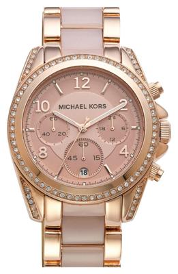 Michael Kors Dames Blair chronograaf Rosegoud glitterhorloge MK5943 Michael Kors Dames Blair chronograaf Rosegoud glitterhorloge MK5943