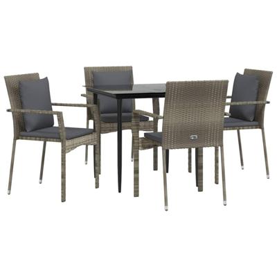 5-delige Tuinset met kussens poly rattan zwart en grijs