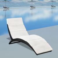 VidaXL Ligbed inklapbaar met kussen poly rattan zwart - thumbnail